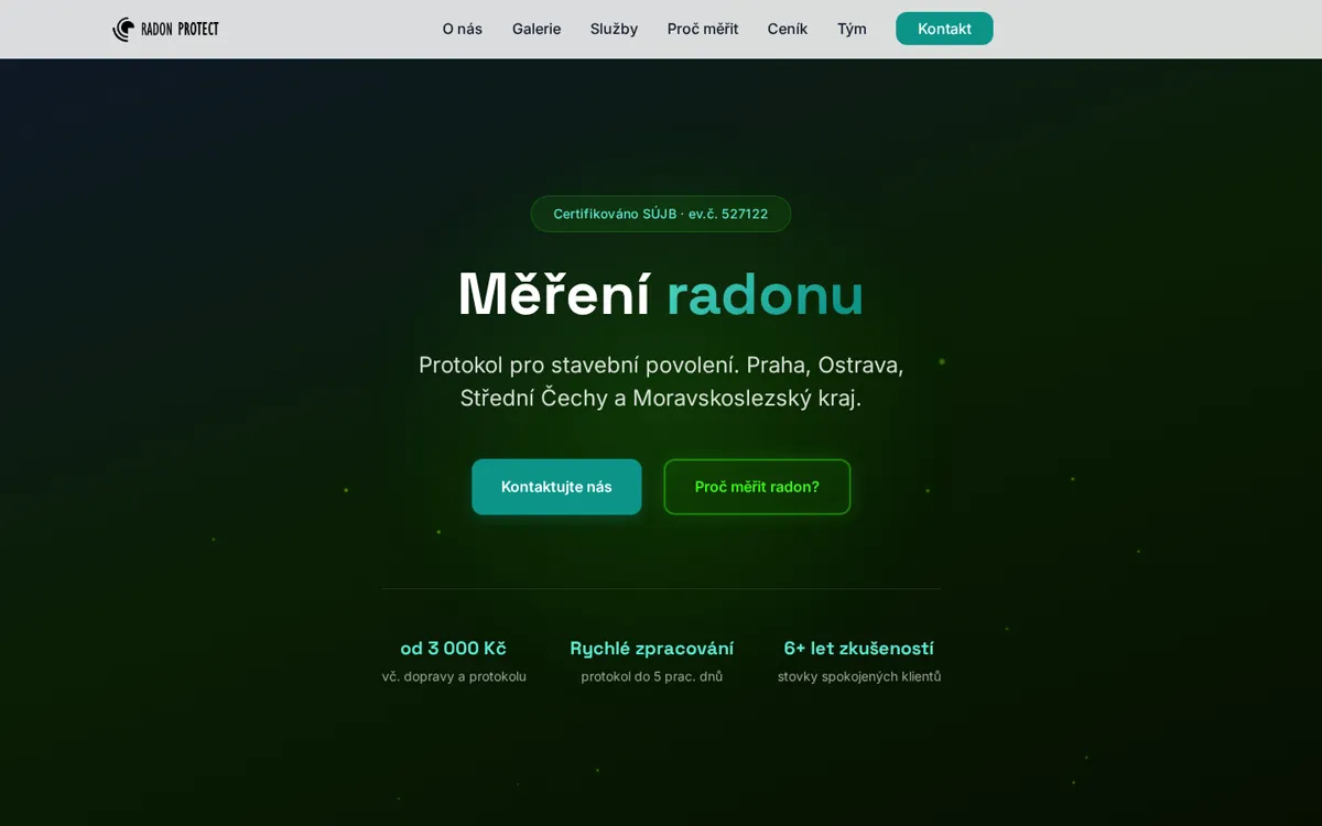 Úvodní stránka webu RadonProtect